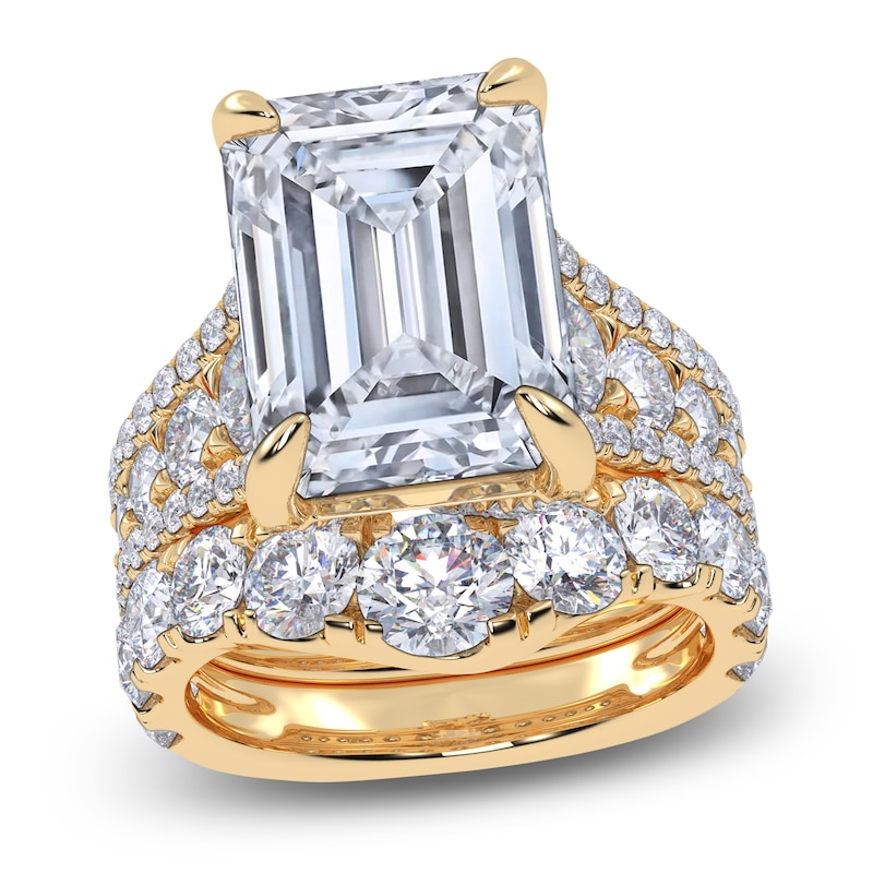 Main Image 1 of Emerald-Cut Lab-Grown Diamond Bridal Set 12 ct tw 14K Yellow Gold