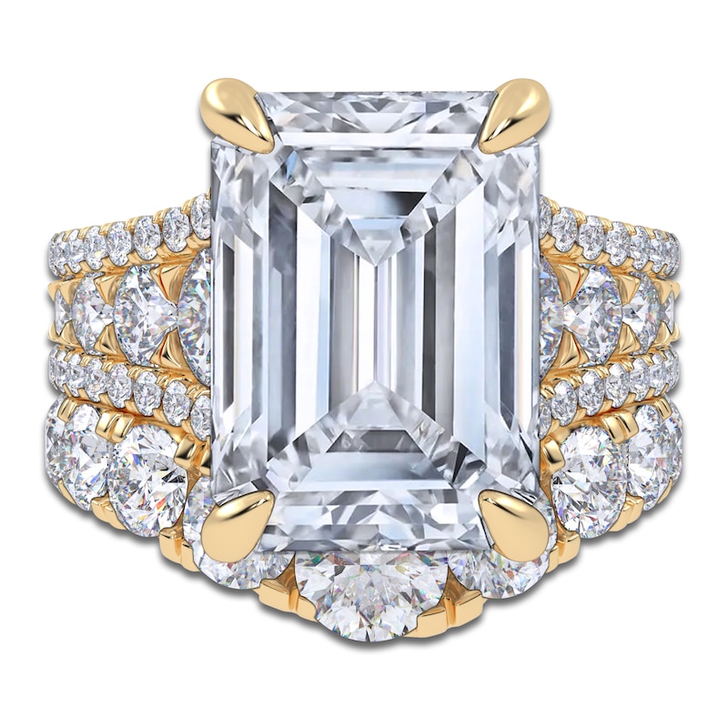 Main Image 4 of Emerald-Cut Lab-Grown Diamond Bridal Set 12 ct tw 14K Yellow Gold