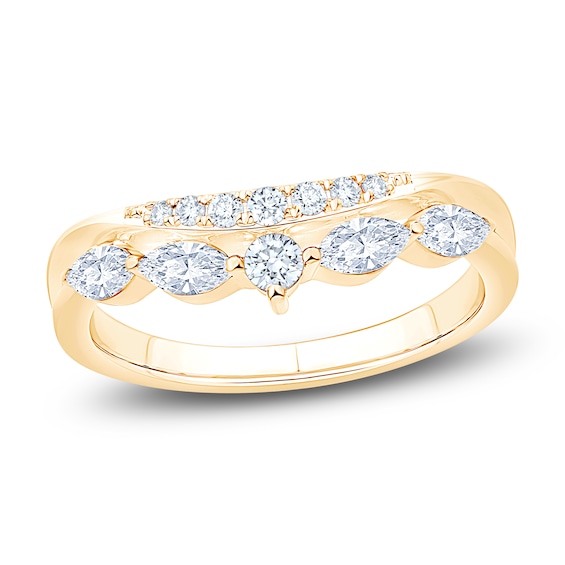 Marquise & Round-Cut Lab-Grown Diamond Anniversary Ring 1/2 ct tw 14K Yellow Gold