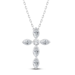 Jared Signature Marquise-Cut Lab-Grown Diamond Cross Necklace 1 ct tw 14K White Gold 18"