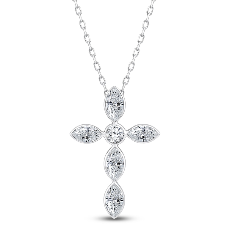 Main Image 1 of Jared Signature Marquise-Cut Lab-Grown Diamond Cross Necklace 1 ct tw 14K White Gold 18"