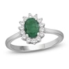 Thumbnail Image 1 of Oval-Cut Natural Emerald & Diamond Starburst Halo Ring 1/5 ct tw 14K White Gold 18"