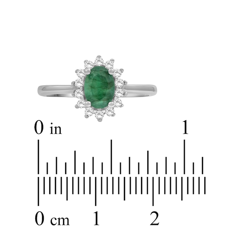 Main Image 3 of Oval-Cut Natural Emerald & Diamond Starburst Halo Ring 1/5 ct tw 14K White Gold 18"