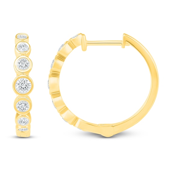 Jared Signature Mini Bezel Collection Diamond Hoop Earrings 12 ct tw 10K Yellow Gold