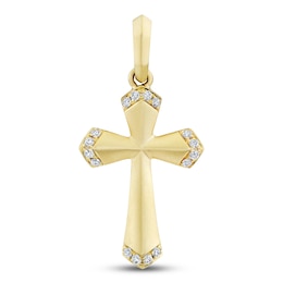 &nbsp; Shy Creation Men's Collection Diamond Cross Necklace Charm 1/5 ct tw 14K Yellow Gold BM00136