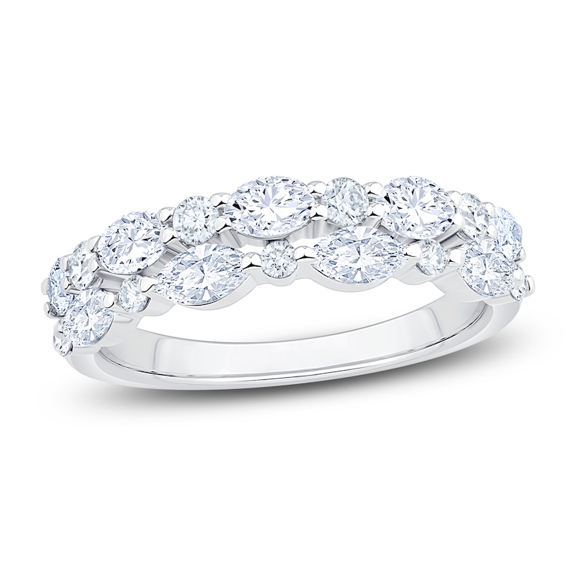 Main Image 1 of Chosen Certified Marquise, Round & Oval-Cut Diamond Two-Row Anniversary Ring 1 ct tw 14K White Gold