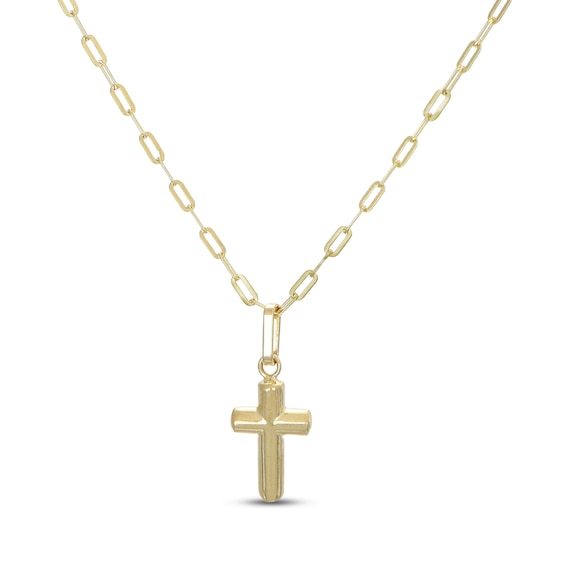 Cross Paperclip Chain Necklace 10K Yellow Gold 18"