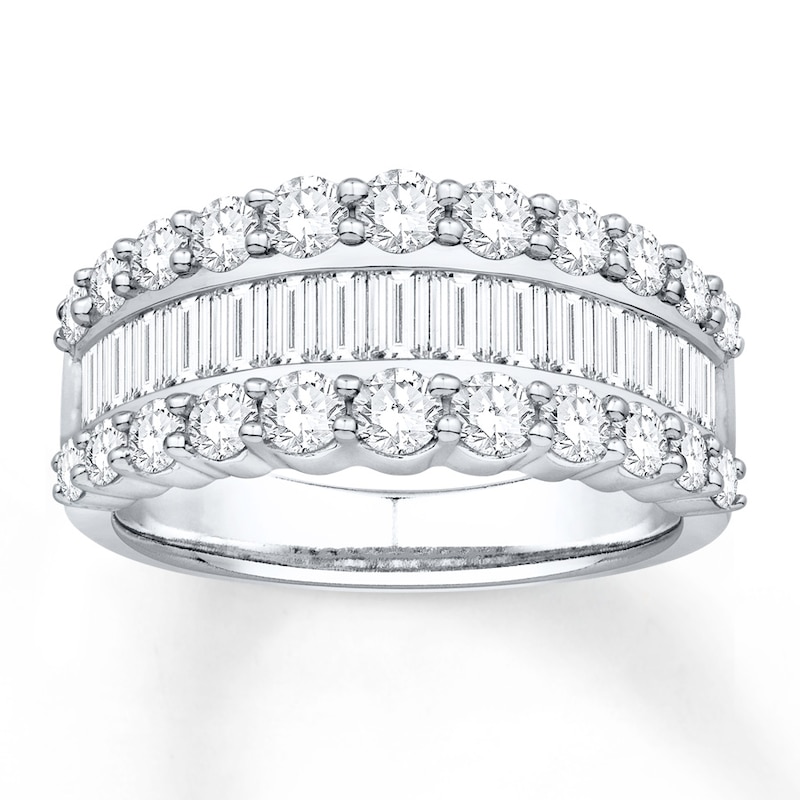 Two Row Baguette Diamond Band Ring 18K White Gold