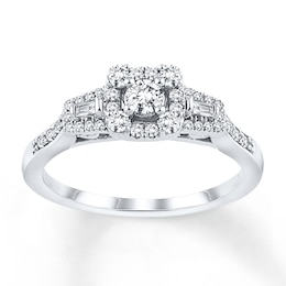 Diamond Promise Ring 3/8 ct tw Round/Baguette 10K White Gold
