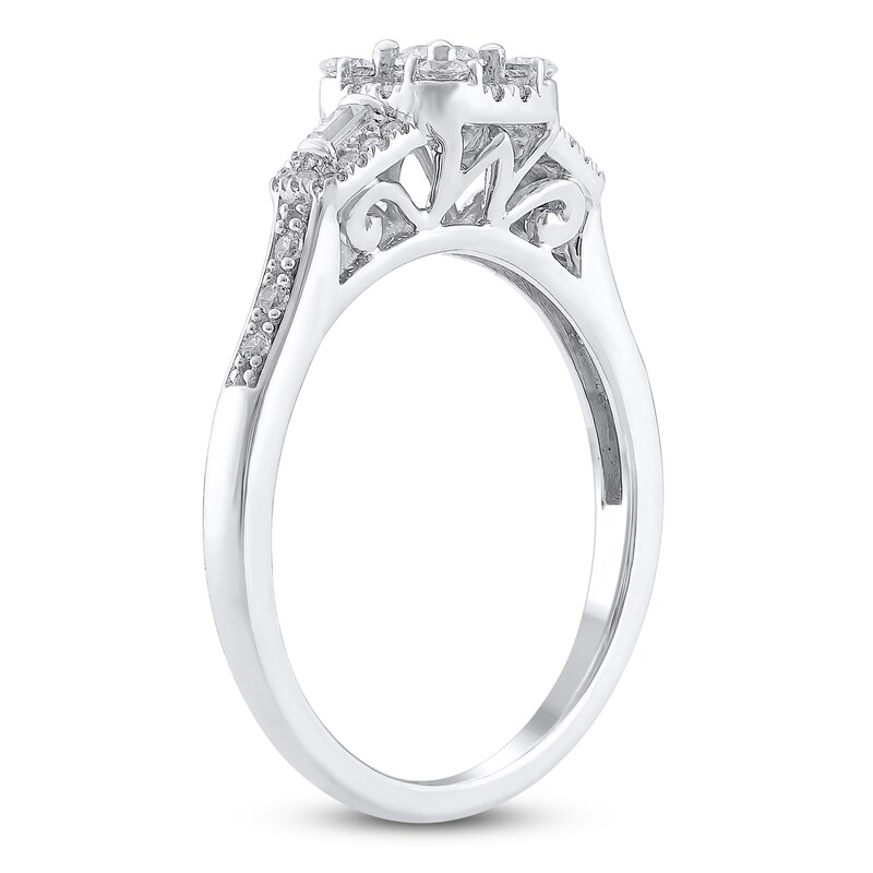 Diamond Promise Ring 3/8 ct tw Round/Baguette 10K White Gold