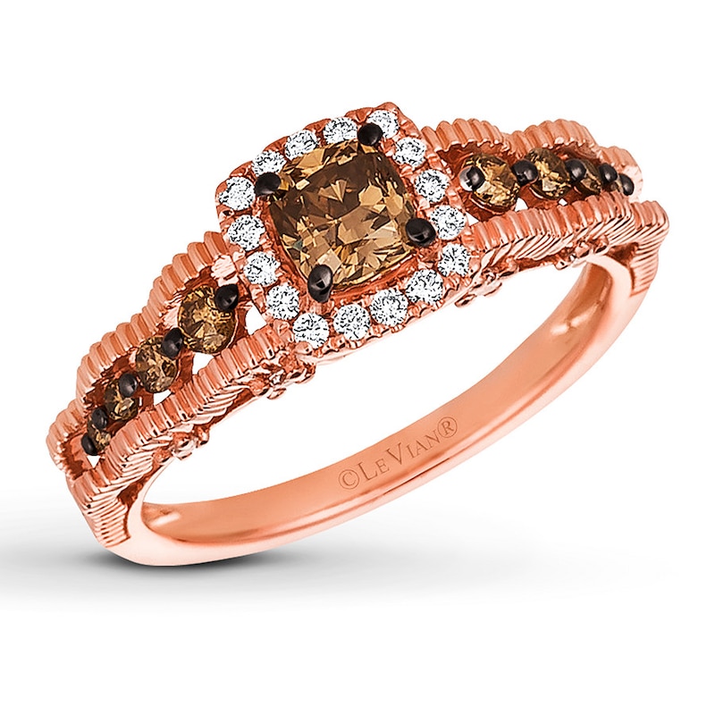 Main Image 1 of Le Vian Chocolate Diamond Ring 7/8 ct tw Cushion/Round 14K Strawberry Gold