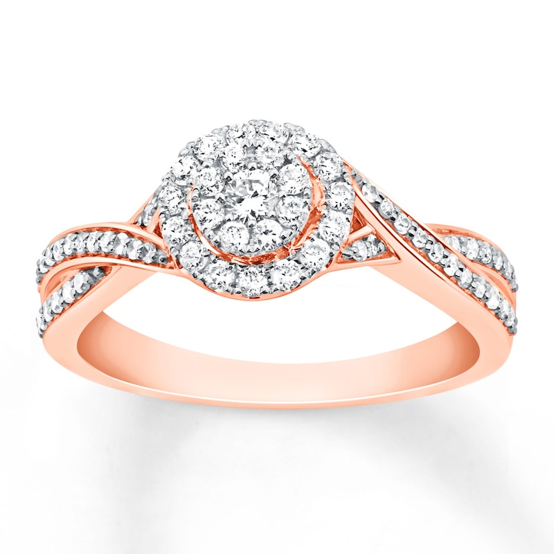 Diamond Promise Ring 3/8 ct tw Round 10K Rose Gold with 360