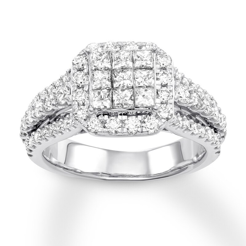 Diamond Ring 1-1/2 ct tw Princess/Round 14K White Gold