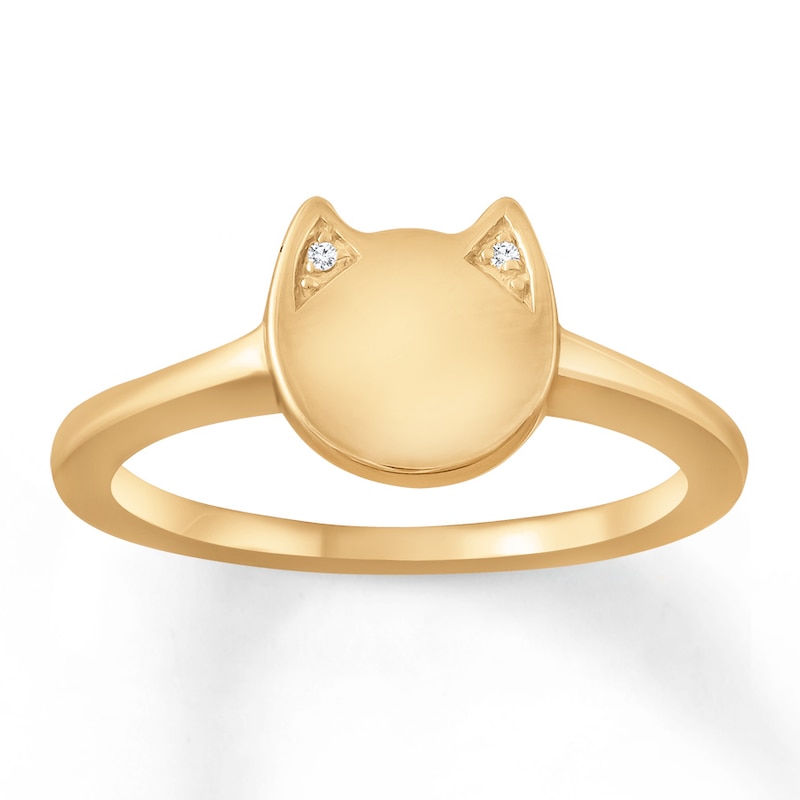 Main Image 1 of Cat Ring Diamond Accents 10K Yellow Gold