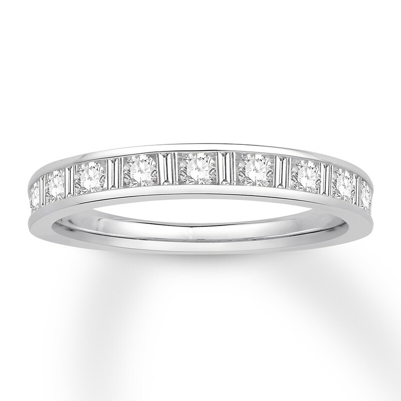 Diamond Anniversary Ring 1/2 ct tw Round/Baguette Platinum