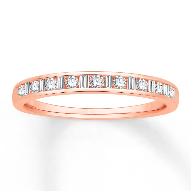 Diamond Anniversary Ring 1/4 ct tw Round/Baguette 14K Rose Gold