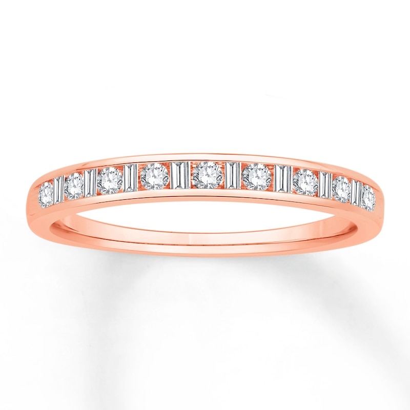 Main Image 1 of Diamond Anniversary Ring 1/4 ct tw Round/Baguette 14K Rose Gold
