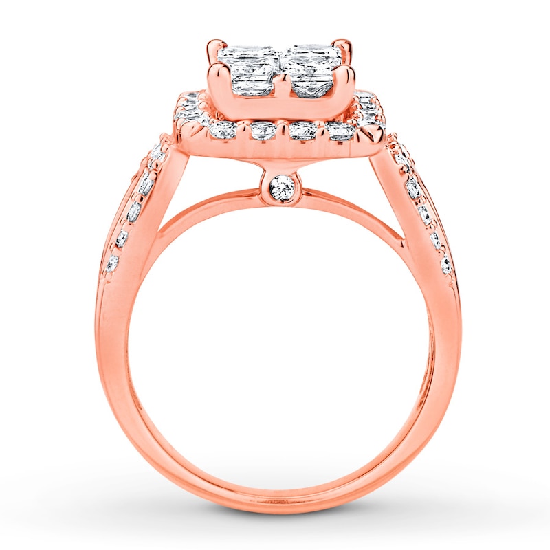 Diamond Ring 2 ct tw Princess/Round 14K Rose Gold