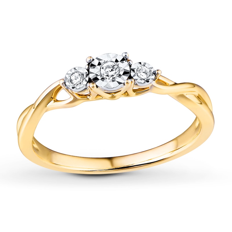 Diamond 3-Stone Ring 1/20 ct tw Round-cut 10K Two-Tone Gold