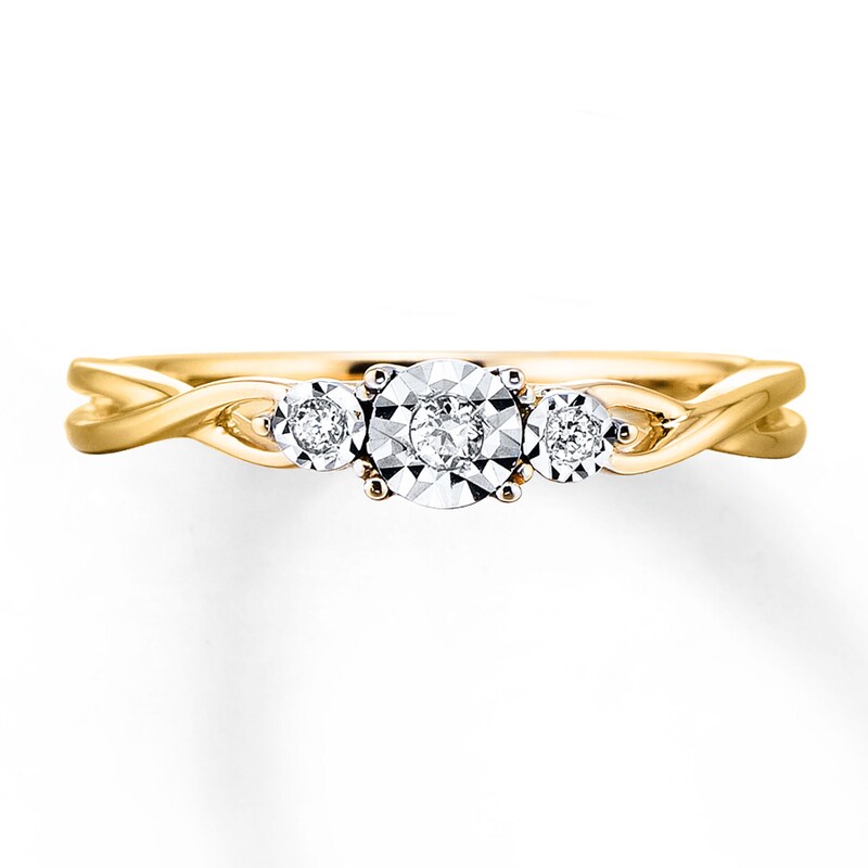 Diamond 3-Stone Ring 1/20 ct tw Round-cut 10K Two-Tone Gold