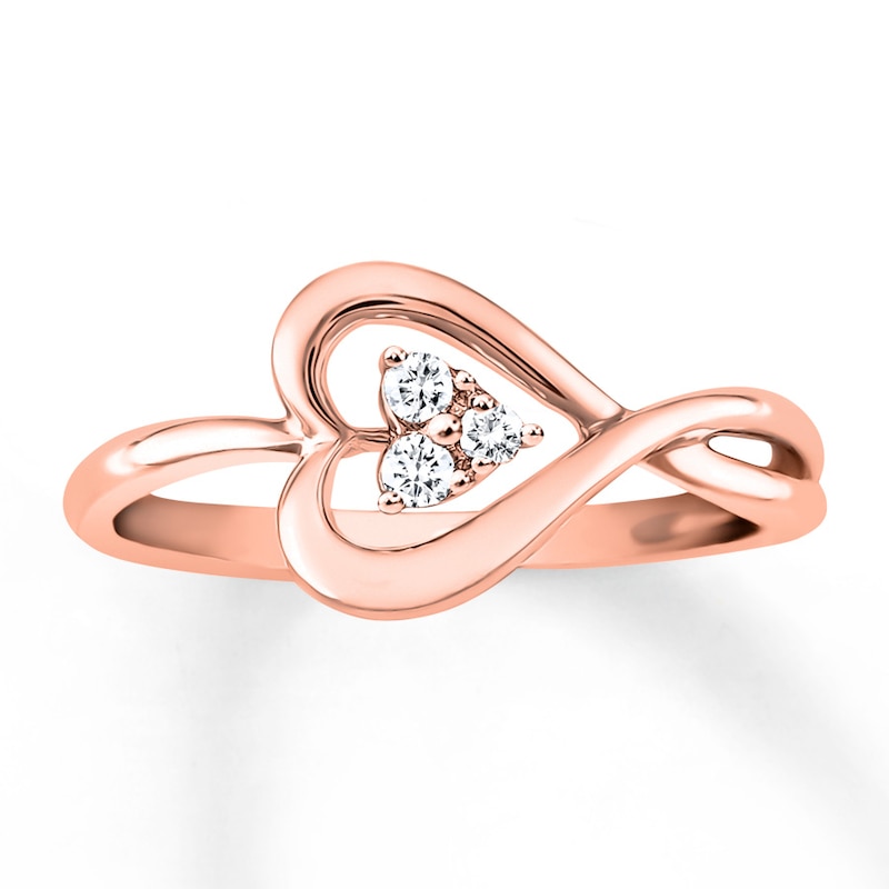 Diamond Heart Ring 1/15 ct tw Round-cut 10K Rose Gold