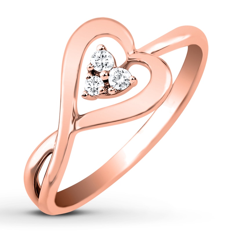 Main Image 4 of Diamond Heart Ring 1/15 ct tw Round-cut 10K Rose Gold