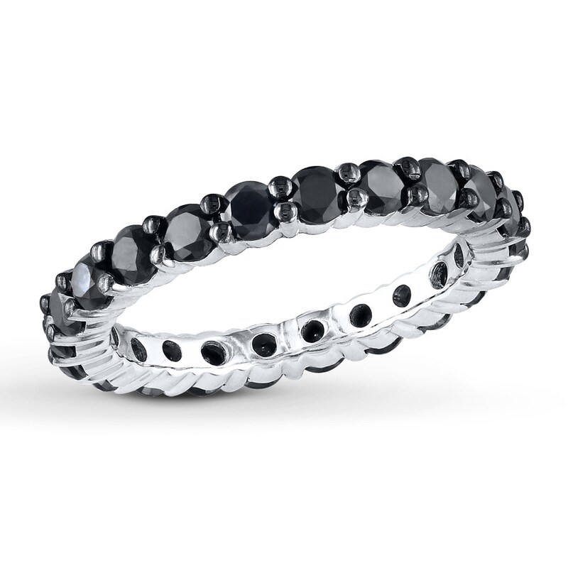 Black Diamond Eternity Ring 2 ct tw Round 14K White Gold