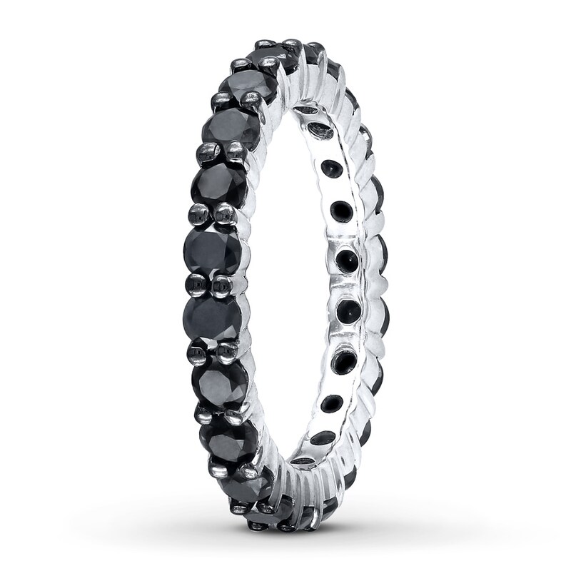 Black Diamond Eternity Ring 2 ct tw Round 14K White Gold