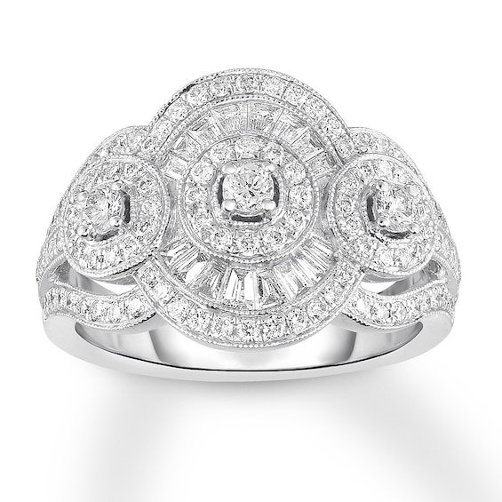 Diamond Ring 1 ct tw Round/Baguette 14K White Gold | Jared