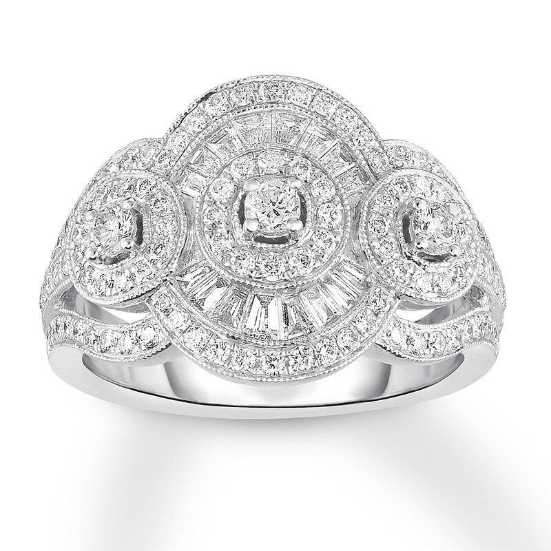 Main Image 1 of Diamond Ring 1 ct tw Round/Baguette 14K White Gold