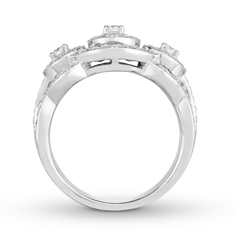 Diamond Ring 1 ct tw Round/Baguette 14K White Gold