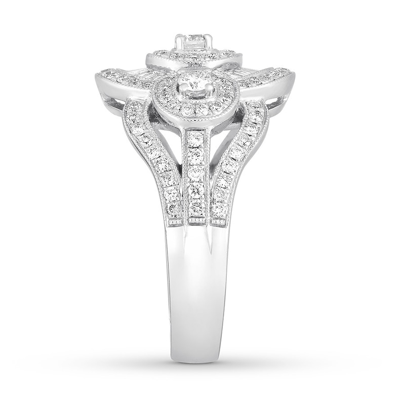 Diamond Ring 1 ct tw Round/Baguette 14K White Gold