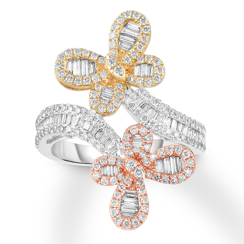 Main Image 1 of Diamond Ring 1-1/4 ct tw Round/Baguette 14K Tri-Color Gold