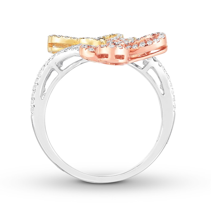 Main Image 2 of Diamond Ring 1-1/4 ct tw Round/Baguette 14K Tri-Color Gold