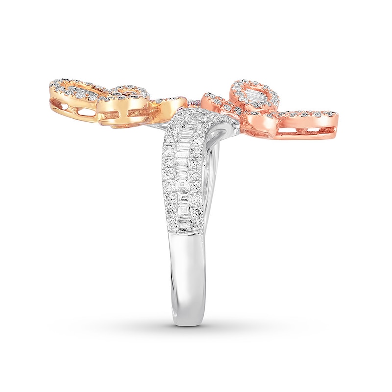 Main Image 3 of Diamond Ring 1-1/4 ct tw Round/Baguette 14K Tri-Color Gold