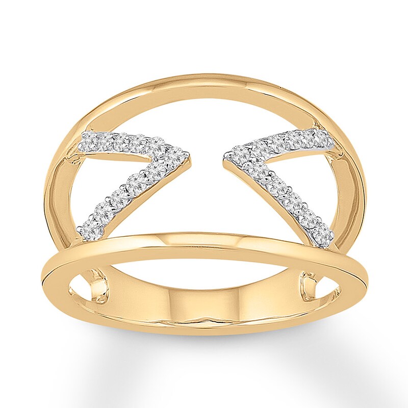 Diamond Chevron Ring 1/5 Carat tw Round 10K Yellow Gold