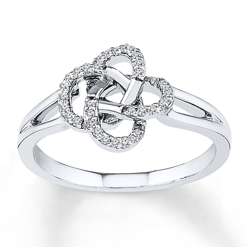 Main Image 1 of Diamond Knot Ring 1/10 ct tw Round-cut 10K White Gold