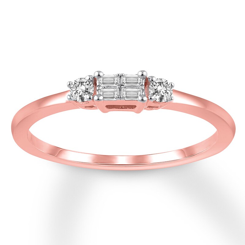 Diamond Ring 1/8 ct tw Baguette/Round 10K Rose Gold