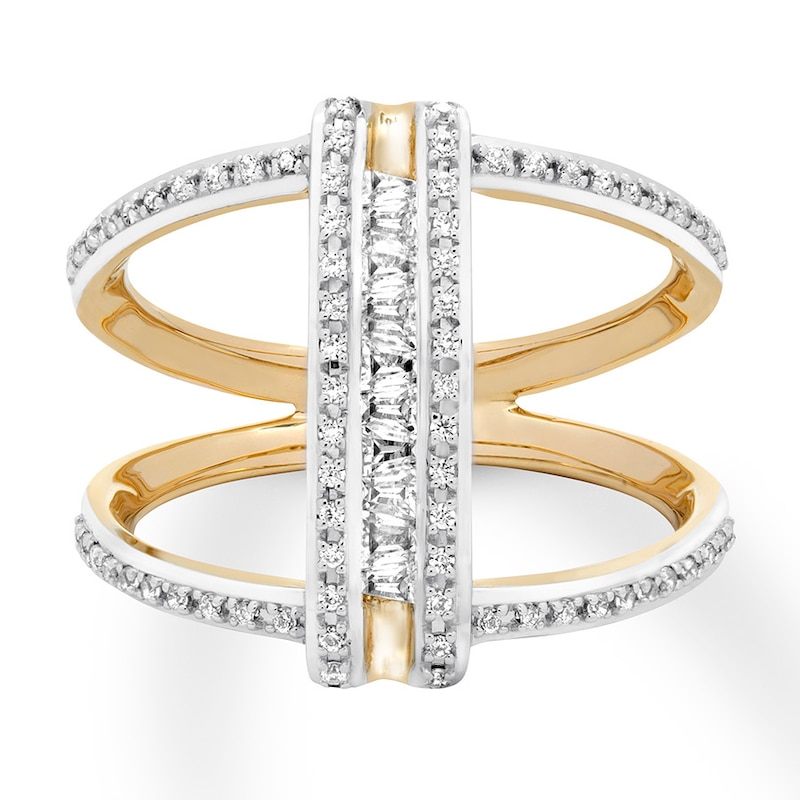 Main Image 1 of Diamond Ring 1/3 ct tw Round/Baguette 10K Yellow Gold