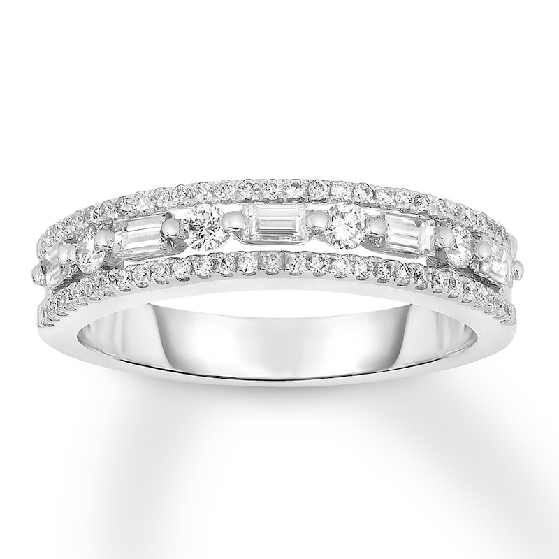 Diamond Ring 1/2 ct tw Round/Baguette 14K White Gold