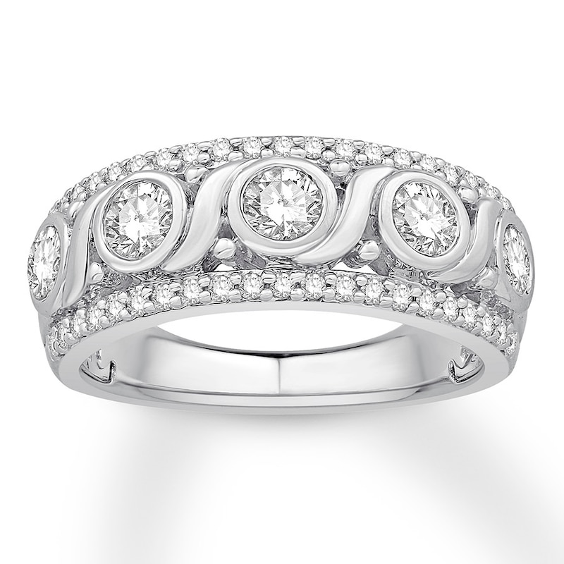 Bezel-set Diamond Anniversary Band 1 ct tw Round 14K White Gold