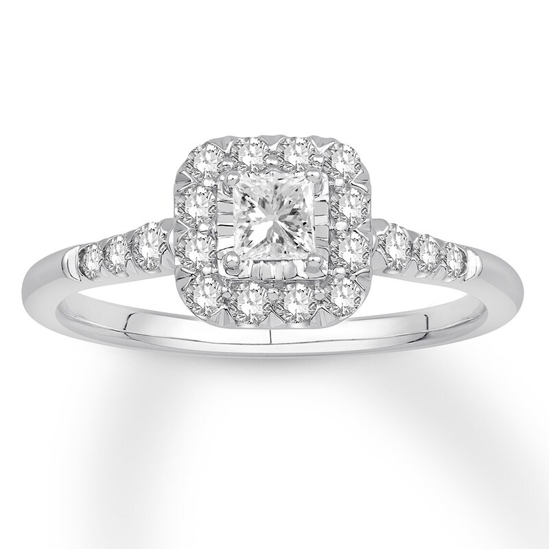 Main Image 1 of Diamond Promise Ring 1/2 ct tw Princess/Round 10K White Gold
