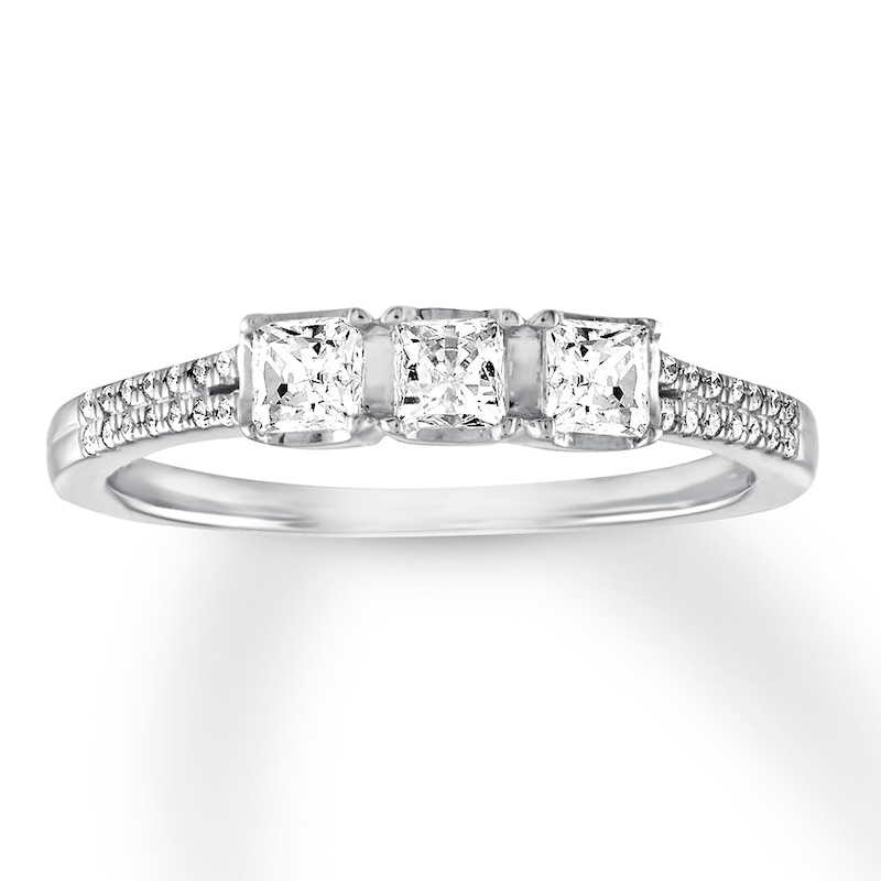 Diamond Ring 1/2 ct tw Princess-cut/Round 14K White Gold