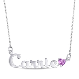 Heart-Shaped Birthstone Name Necklace 18" (1 Stone and Name)