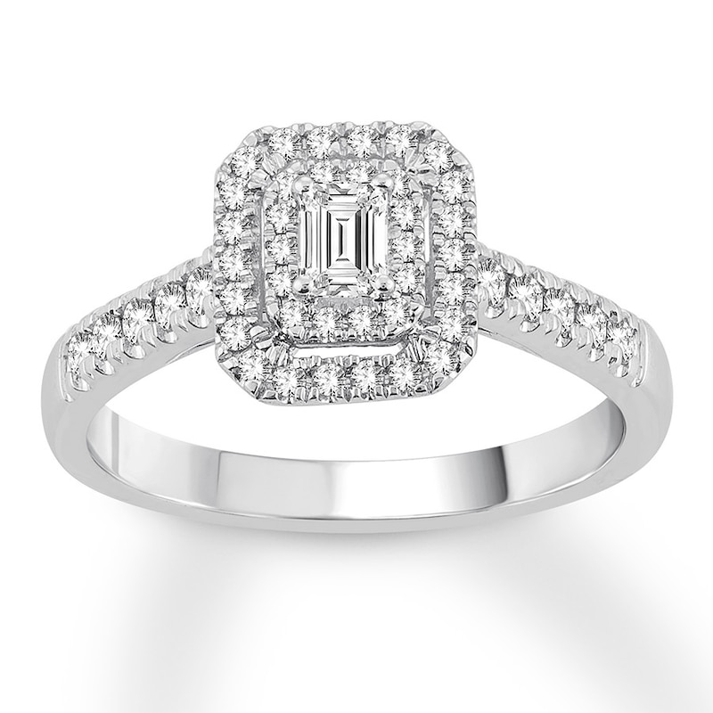 Main Image 1 of Diamond Promise Ring 1/2 ct tw Emerald/Round 10K White Gold