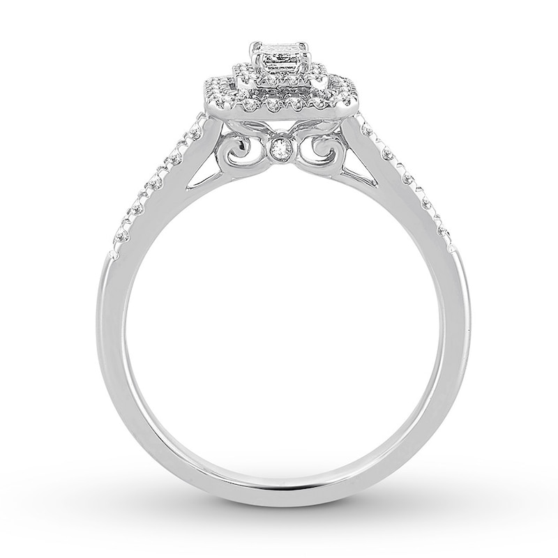 Diamond Promise Ring 1/2 ct tw Emerald/Round 10K White Gold