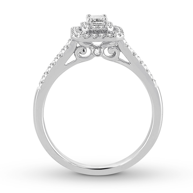 Main Image 2 of Diamond Promise Ring 1/2 ct tw Emerald/Round 10K White Gold