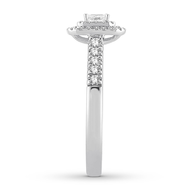 Main Image 3 of Diamond Promise Ring 1/2 ct tw Emerald/Round 10K White Gold