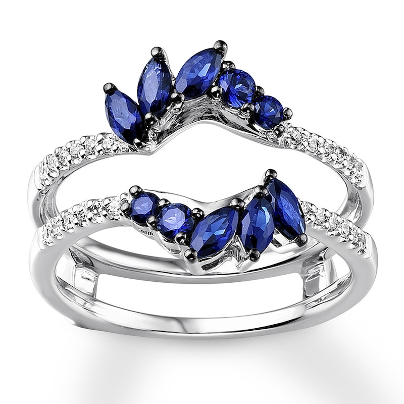 Main Image 1 of Natural Sapphire Enhancer Ring 1/8 ct tw Diamonds 14K White Gold