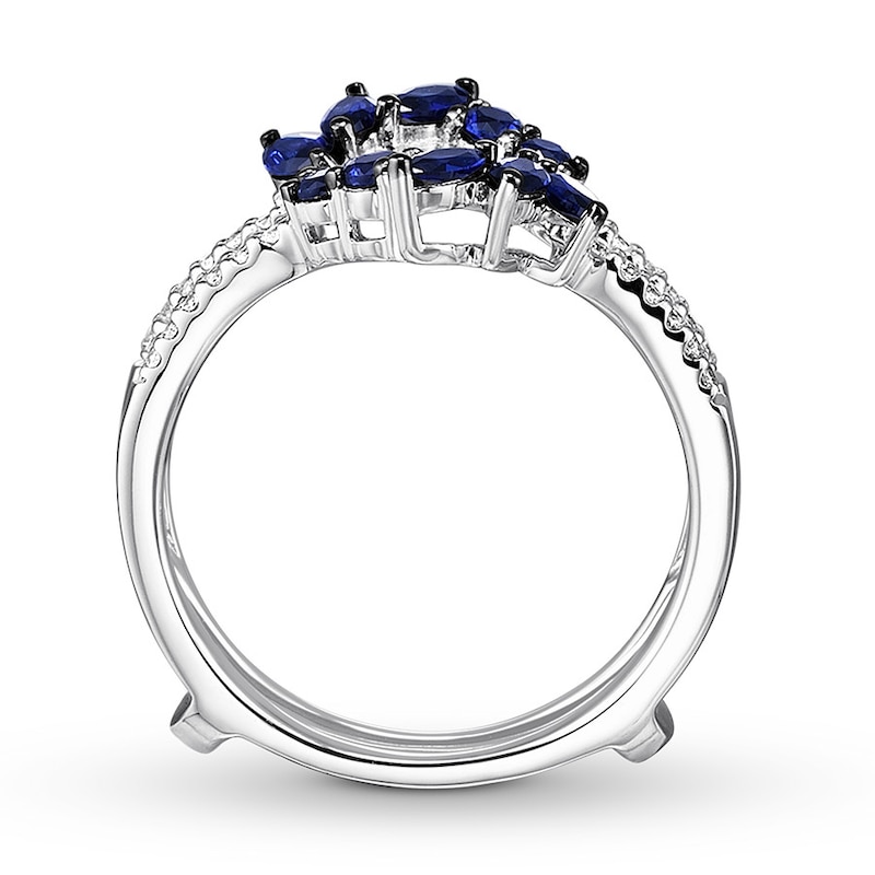 Natural Sapphire Enhancer Ring 1/8 ct tw Diamonds 14K White Gold